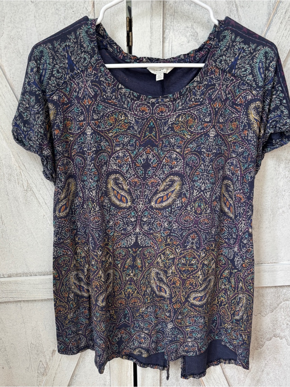 LUCKY BRAND Paisley Knit Top Women’s Large Multicolor Boho Festival Split Back - Picture 1 of 6